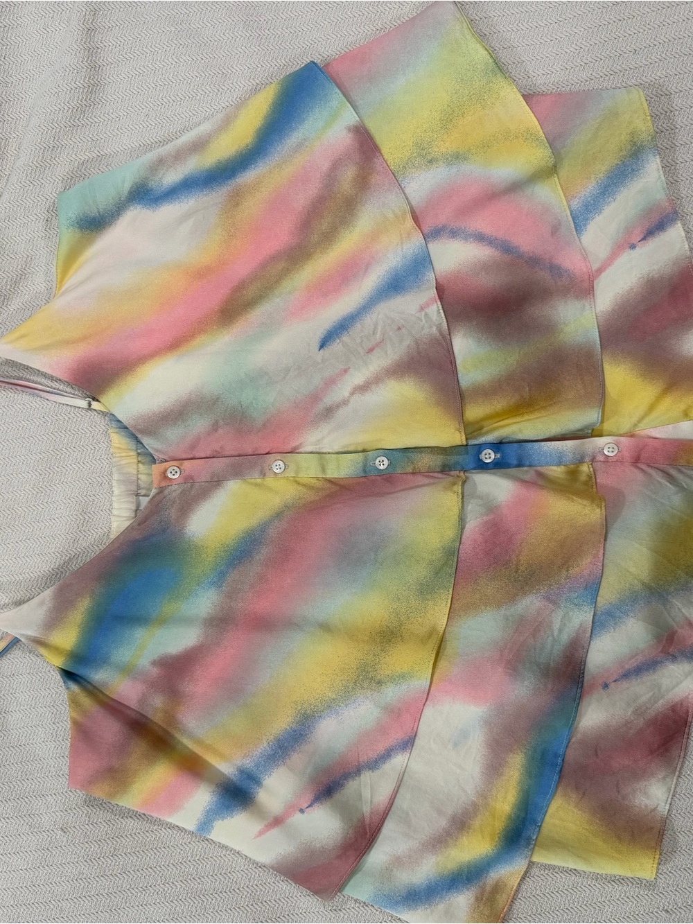 7 For All Mankind Pastel Watercolor Button-Down Top in Pink, Blue, Yellow, Cream